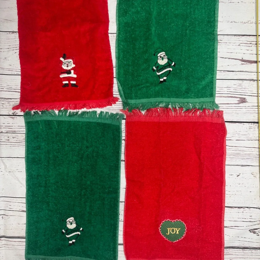 Vintage Holiday Towels Set -Cannon Fieldcrest Christmas Santa Joy  Red Green